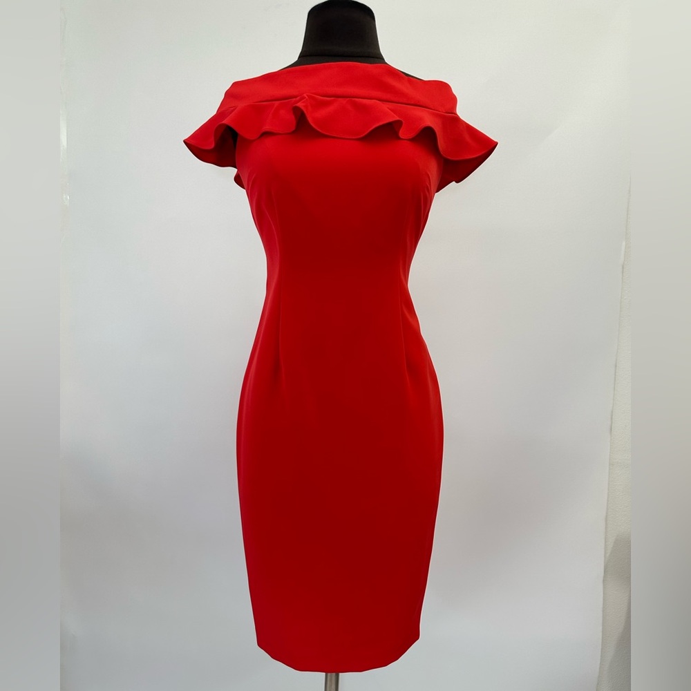Eliza J Ruffle open  Shoulders Cocktail Dress Red Size 6